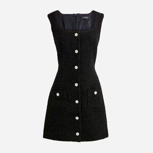 NWT J.Crew Sophia Sleeveless Mini in Black Tweed Jewel Buttons Dress 14